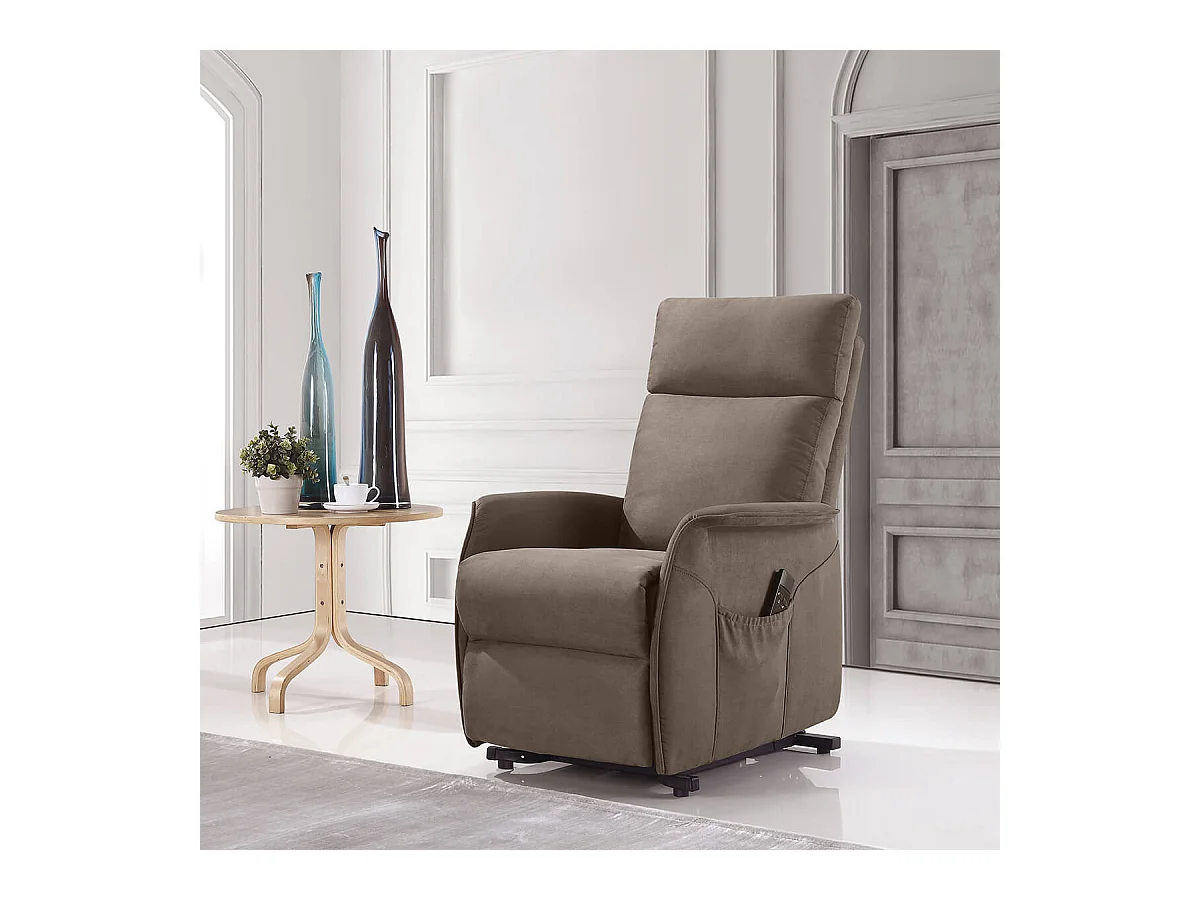 LISSONE - Fauteuil Relax et Releveur Electrique Tissu Taupe