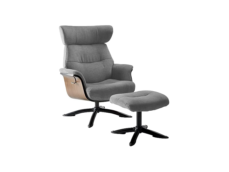 OBANOS - Fauteuil Inclinable + Repose-Pieds Gris