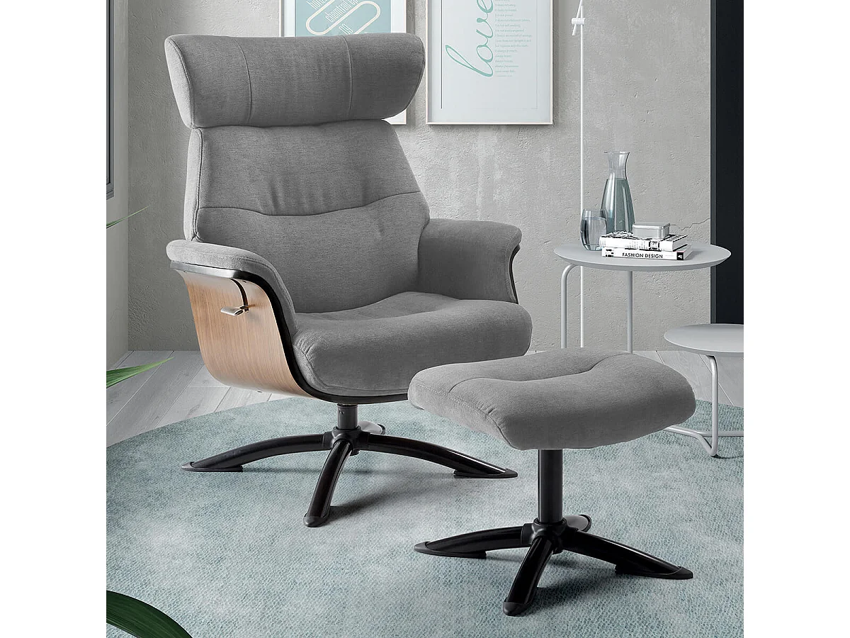 OBANOS - Fauteuil Inclinable + Repose-Pieds Gris