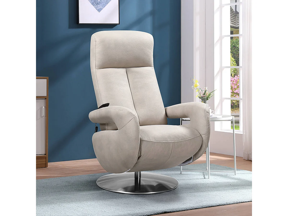 ROSARIO - Fauteuil Relax Electrique Cuir Gris Clair