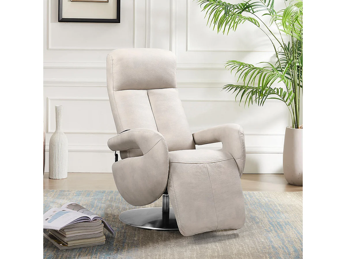 ROSARIO - Fauteuil Relax Electrique Cuir Gris Clair