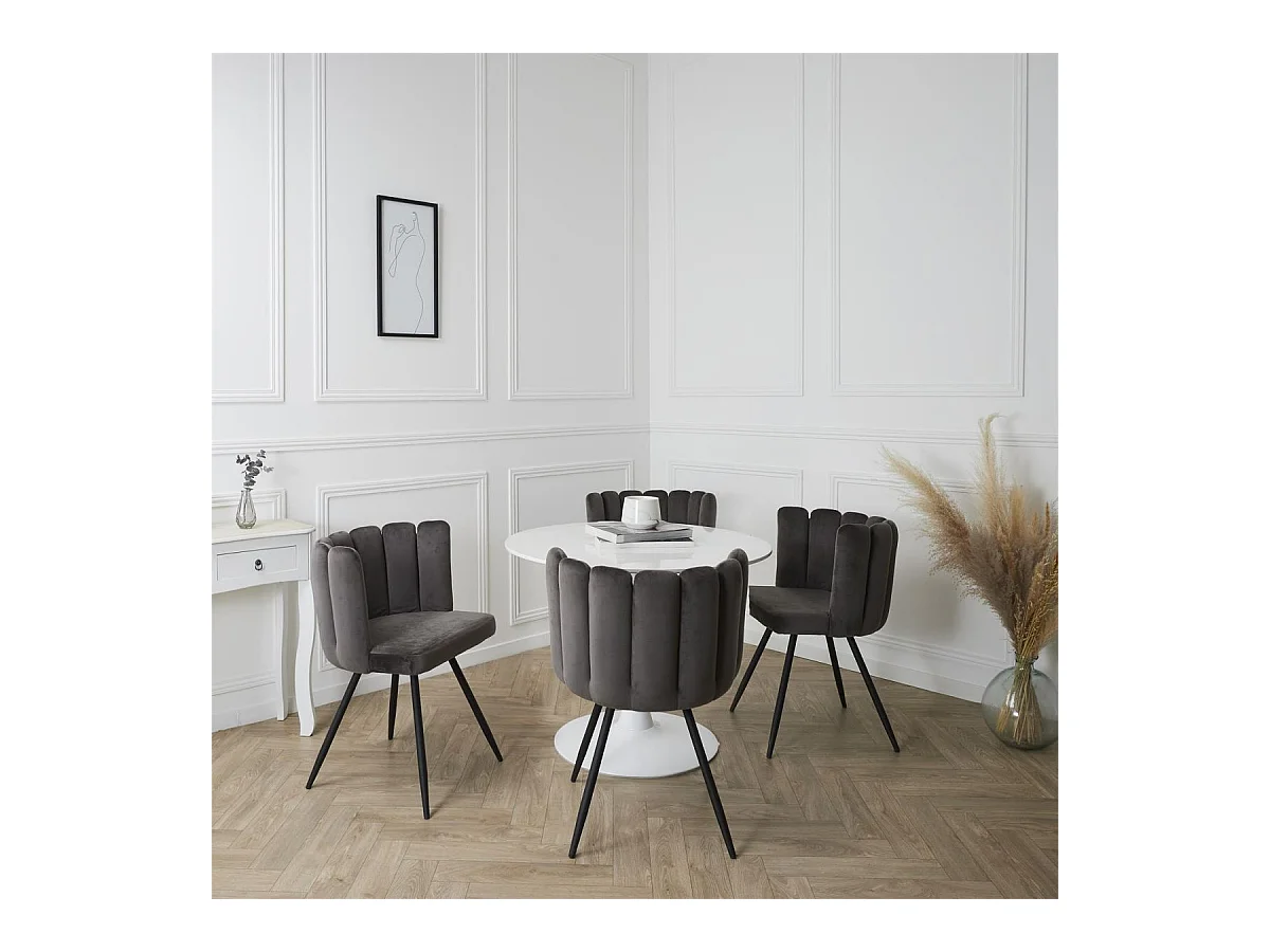 CHARLOTTE - Lot de 4 Chaises Velours Gris