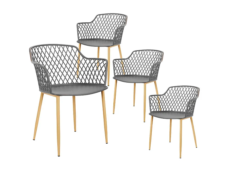 TRESSIE - Lot de 4 Fauteuils Gris Pieds Effet Bois Verni