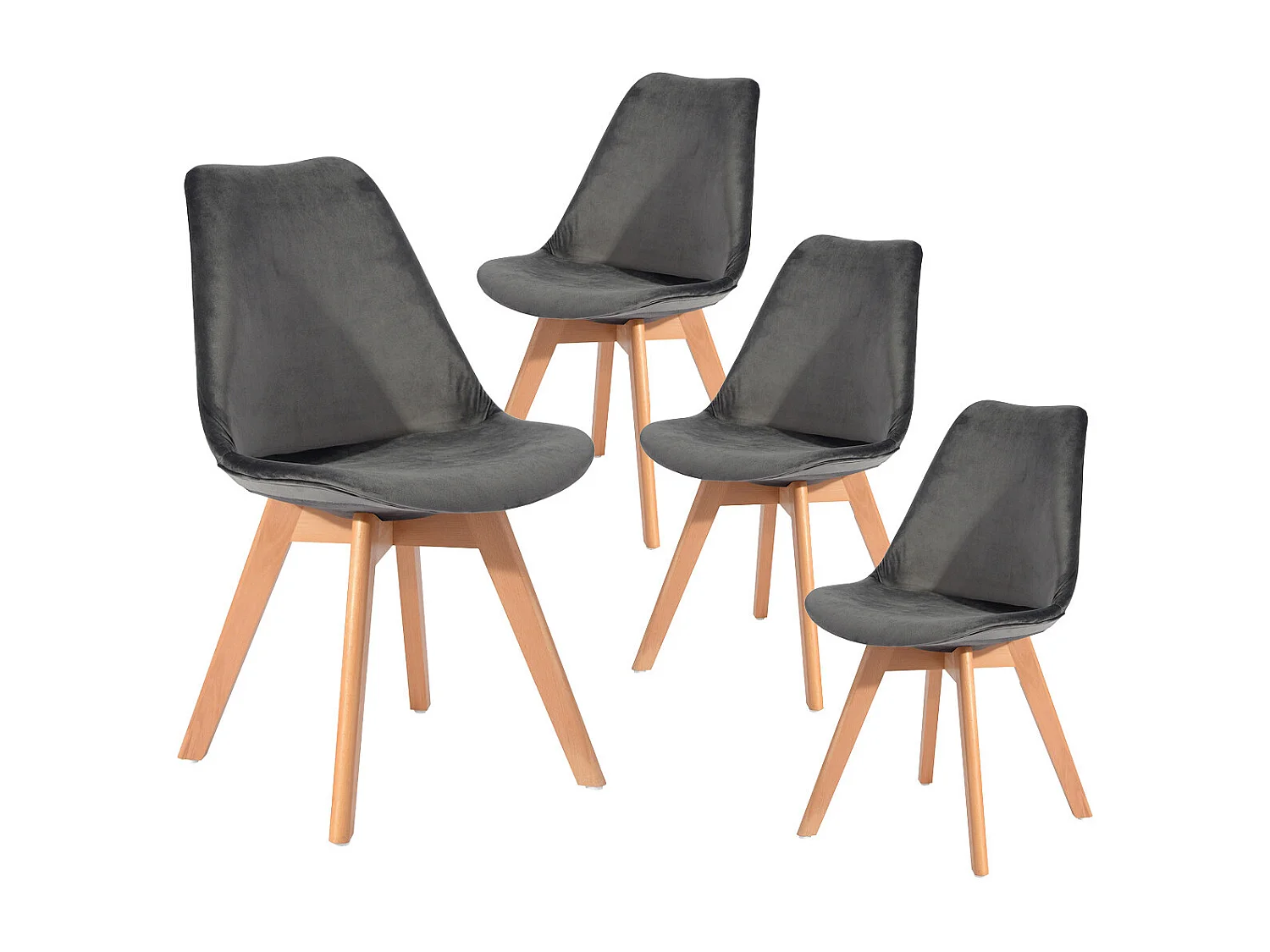 FULVIO - Lot de 4 Chaie Velour Grie