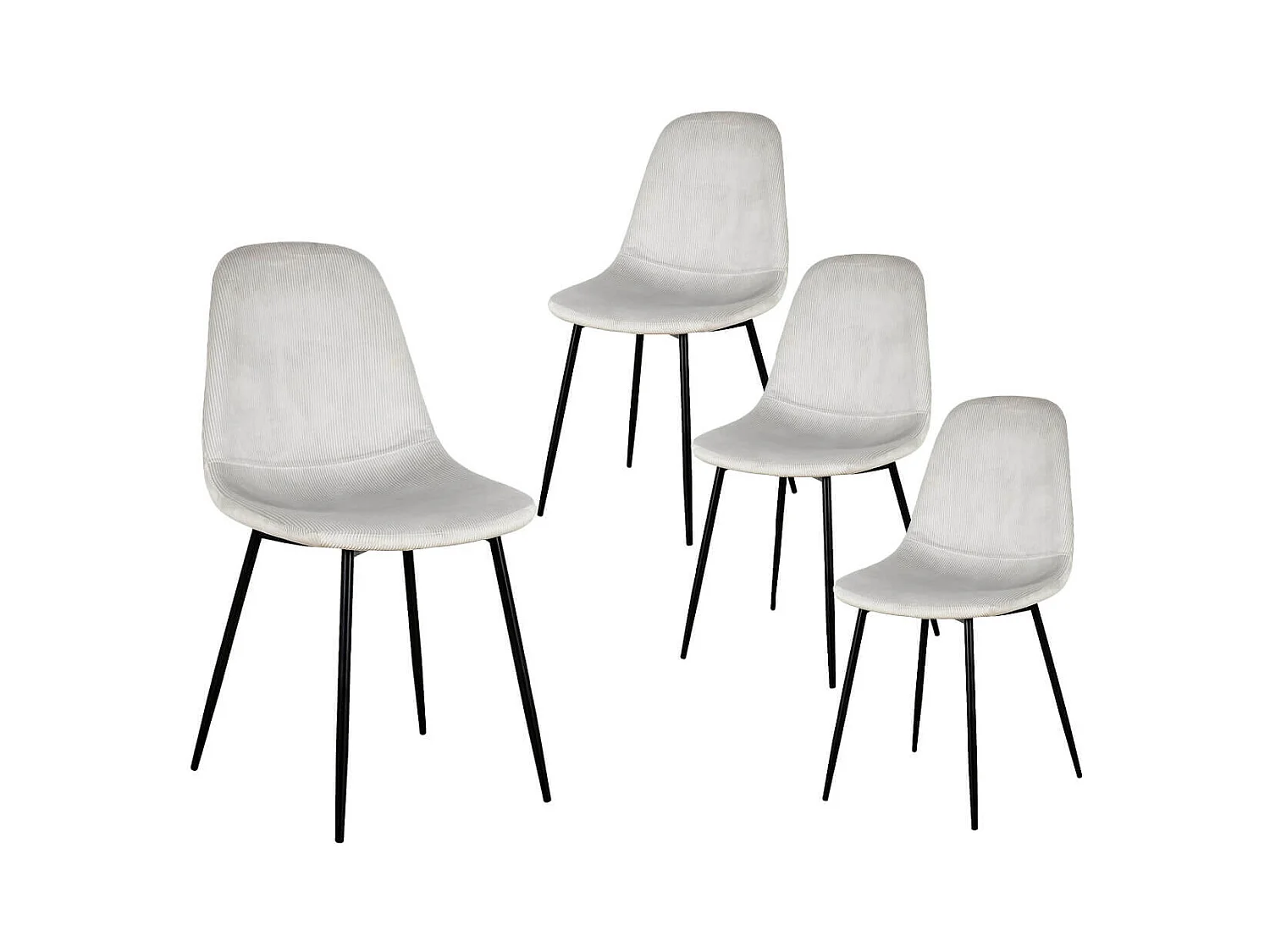 ALESSIA - Lot de 4 Chaises Velours Côtelé Gris Clair