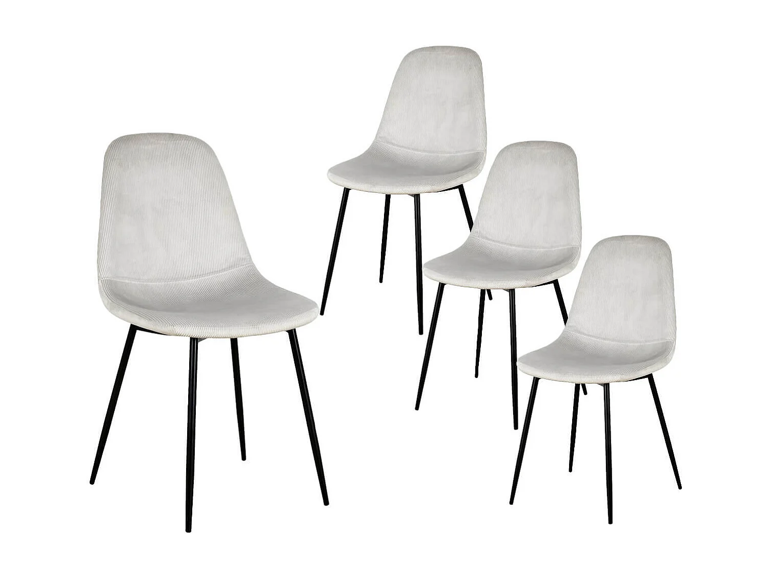 ALESSIA - Lot de 4 Chaises Velours Côtelé Gris Clair