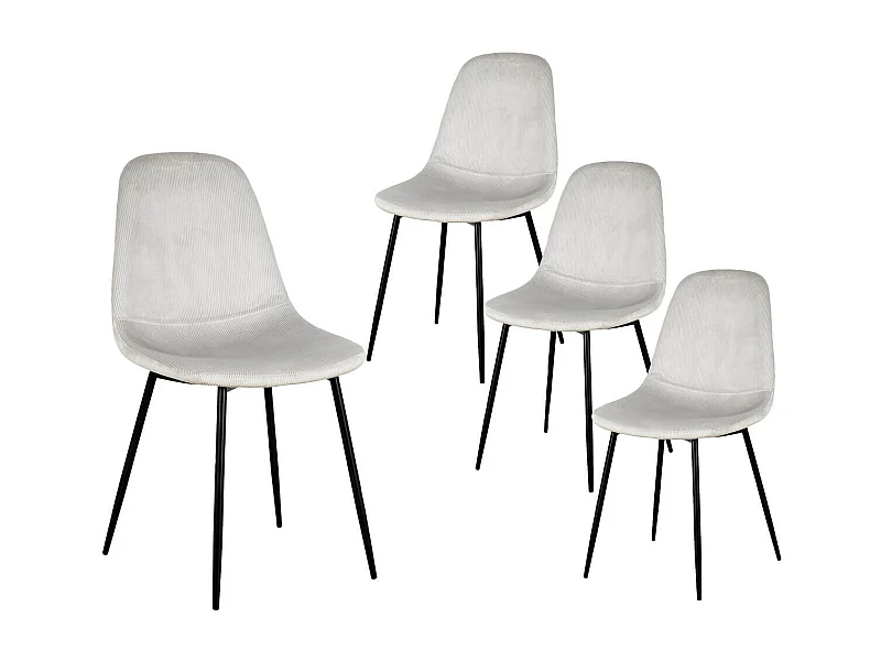 ALESSIA - Lot de 4 Chaises Velours Côtelé Gris Clair