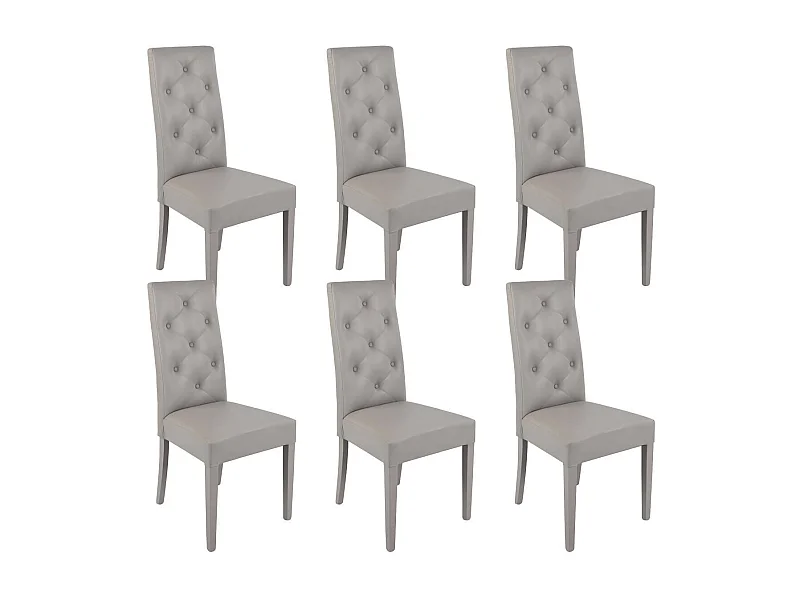 TREVI - Lot de 6 Chaises Simili Gris Clair et Pieds Laqués