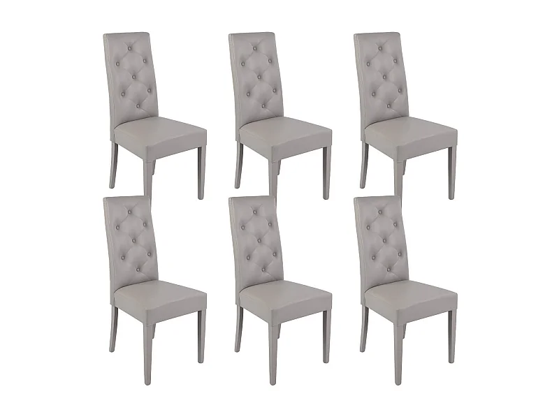 TREVI - Lot de 6 Chaises Simili Gris Clair et Pieds Laqués