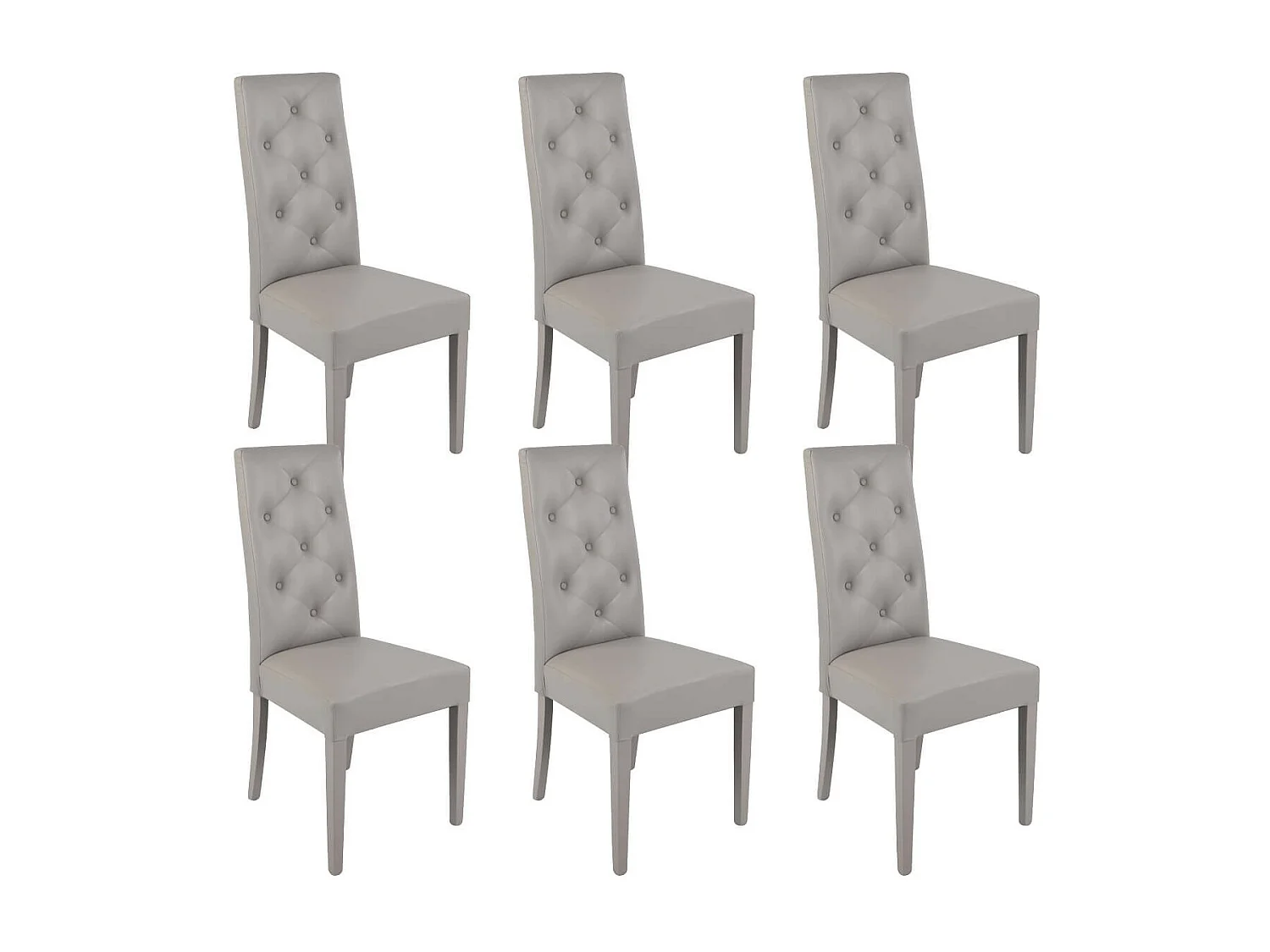 TREVI - Lot de 6 Chaises Simili Gris Clair et Pieds Laqués