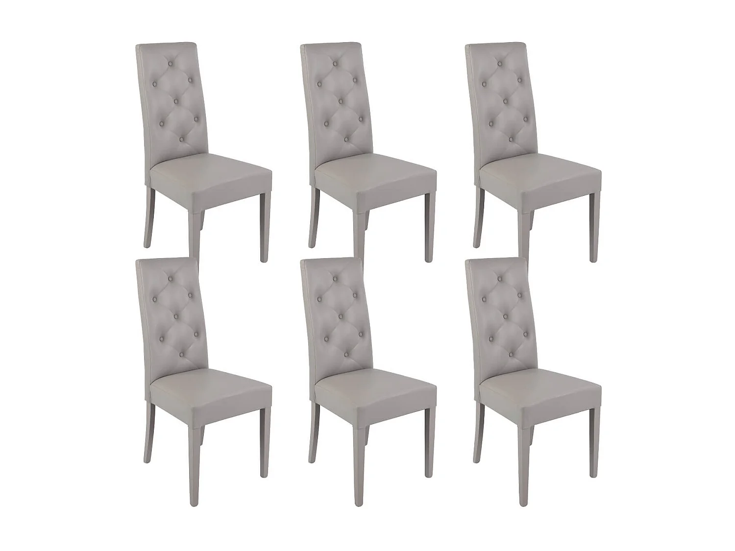 TREVI - Lot de 6 Chaises Simili Gris Clair et Pieds Laqués