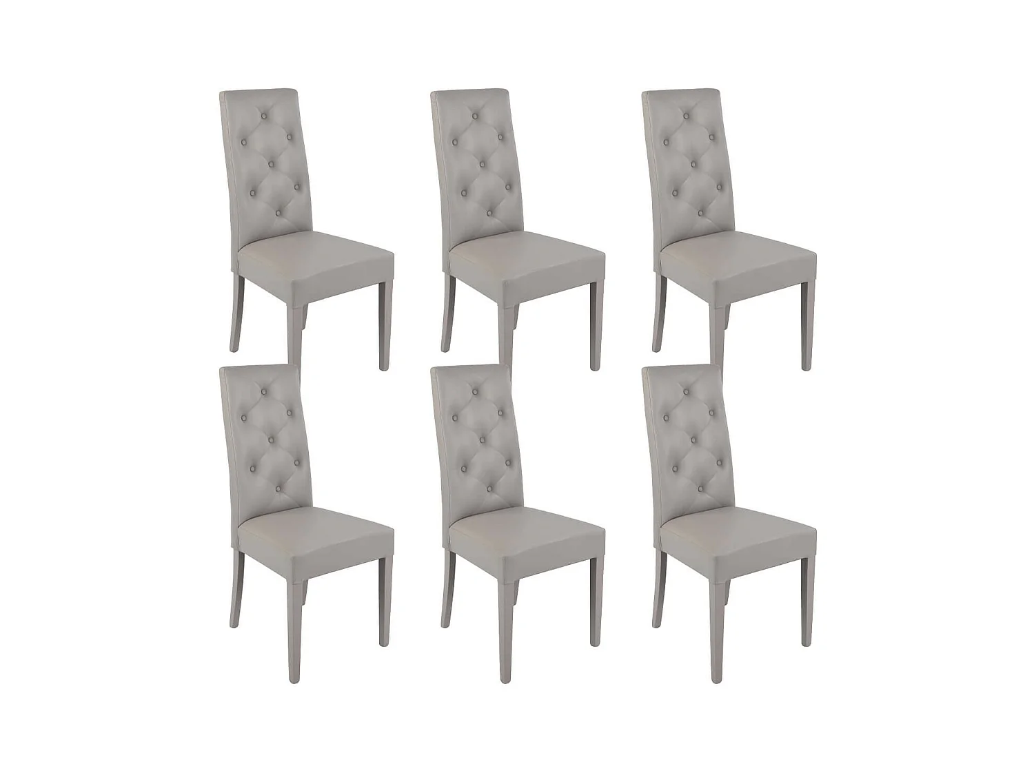 TREVI - Lot de 6 Chaises Simili Gris Clair et Pieds Laqués
