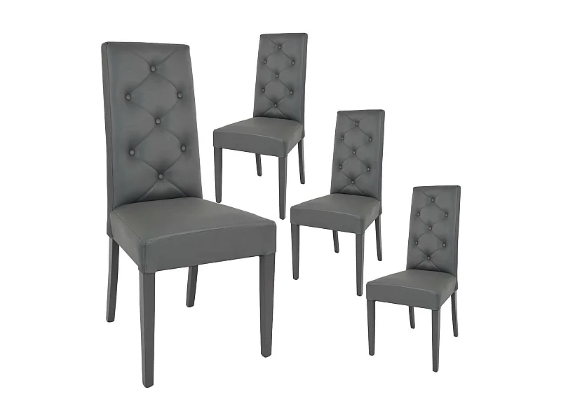 TREVI - Lot de 4 Chaises Simili Gris et Pieds Laqués