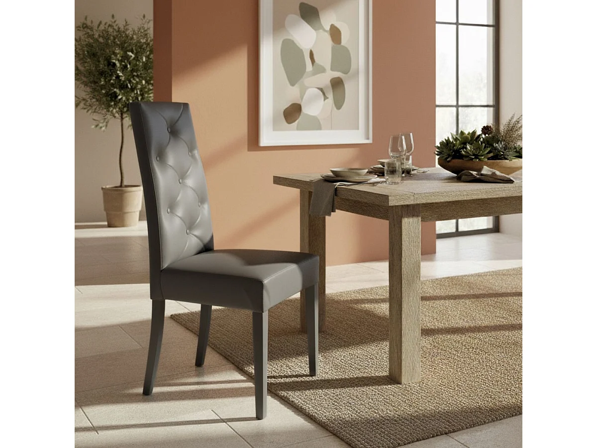 TREVI - Lot de 4 Chaises Simili Gris et Pieds Laqués