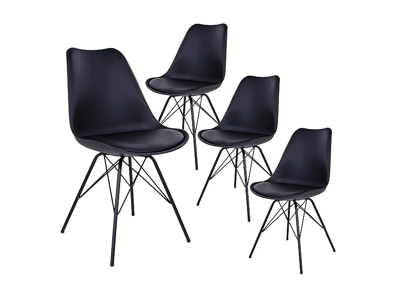 HAGA - Lot de 4 Chaises Noires avec Piétement Métallique