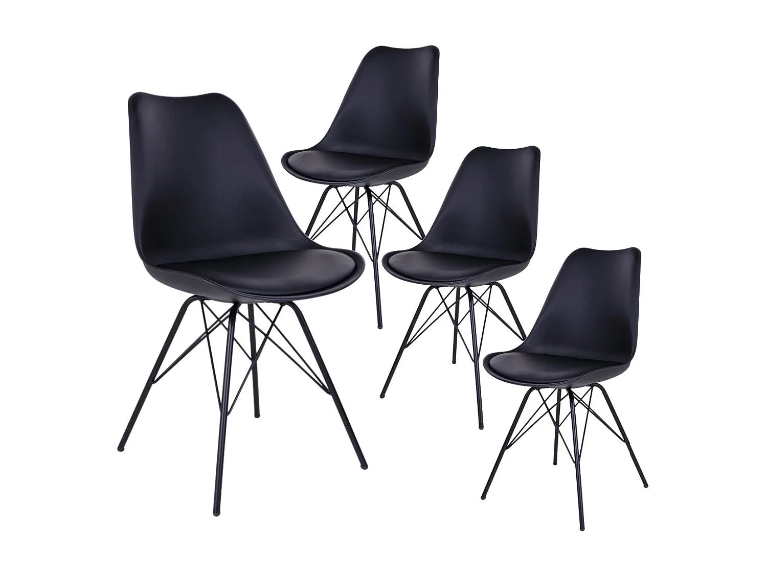 HAGA - Lot de 4 Chaises Noires avec Piétement Métallique