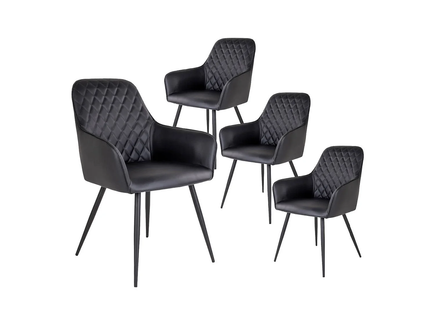 VIBY - Lot de 4 Fauteuils Simili Noir et Piétement Acier Noir