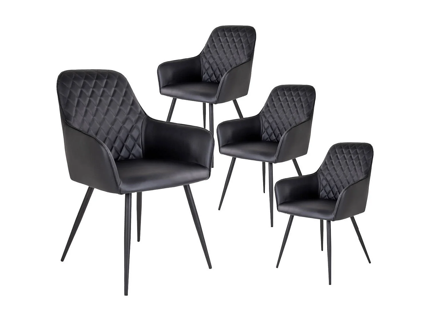 VIBY - Lot de 4 Fauteuils Simili Noir et Piétement Acier Noir