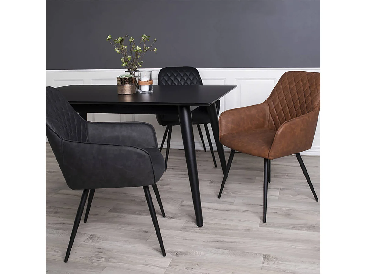 VIBY - Lot de 4 Fauteuils Simili Noir et Piétement Acier Noir