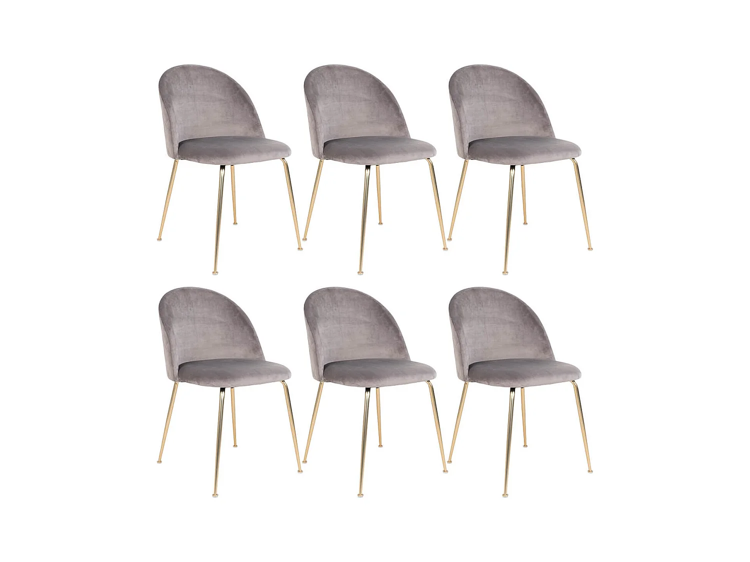 Lot de 6 Chaises Velours Gris et Pieds Métal Doré - MEYRIN
