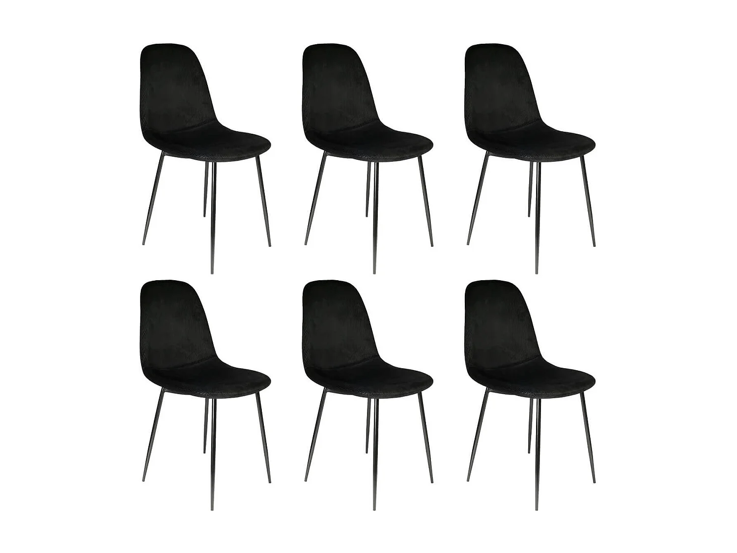 ALESSIA - Lot de 6 Chaises Velours Côtelé Noires