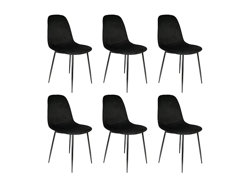 ALESSIA - Lot de 6 Chaises Velours Côtelé Noires