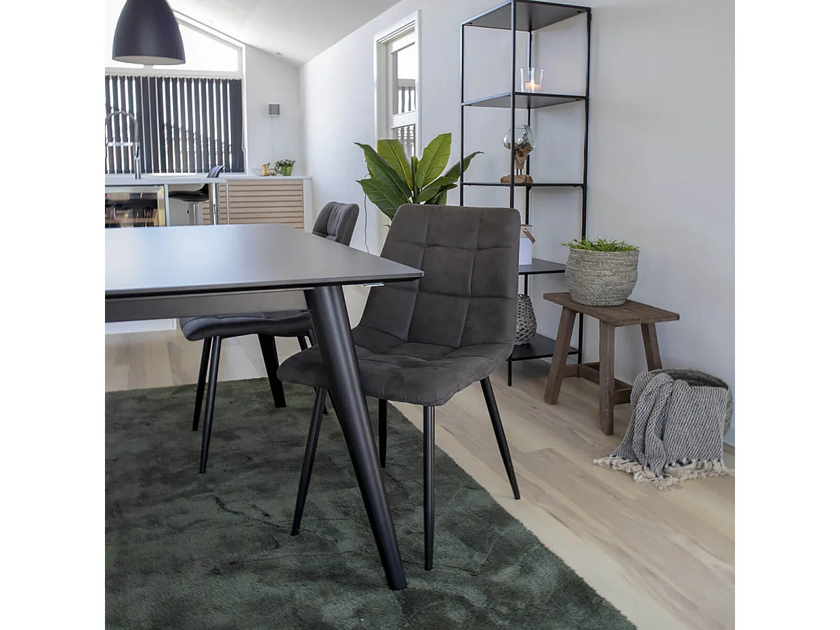 STRIB - Lot de 2 Chaises Tissu Gris Foncé et Piétement Acier