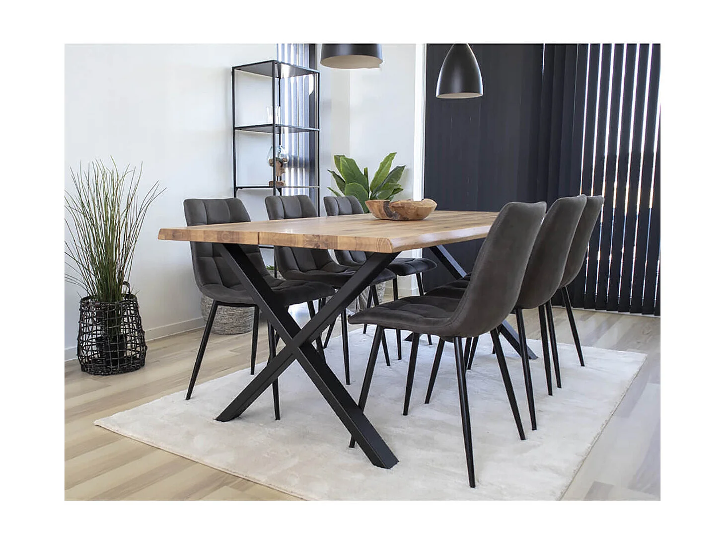 STRIB - Lot de 2 Chaises Tissu Gris Foncé et Piétement Acier