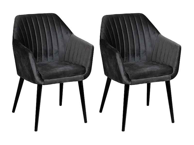 HETA - Lot de 2 Fauteuils Anthracite Piètement Noir
