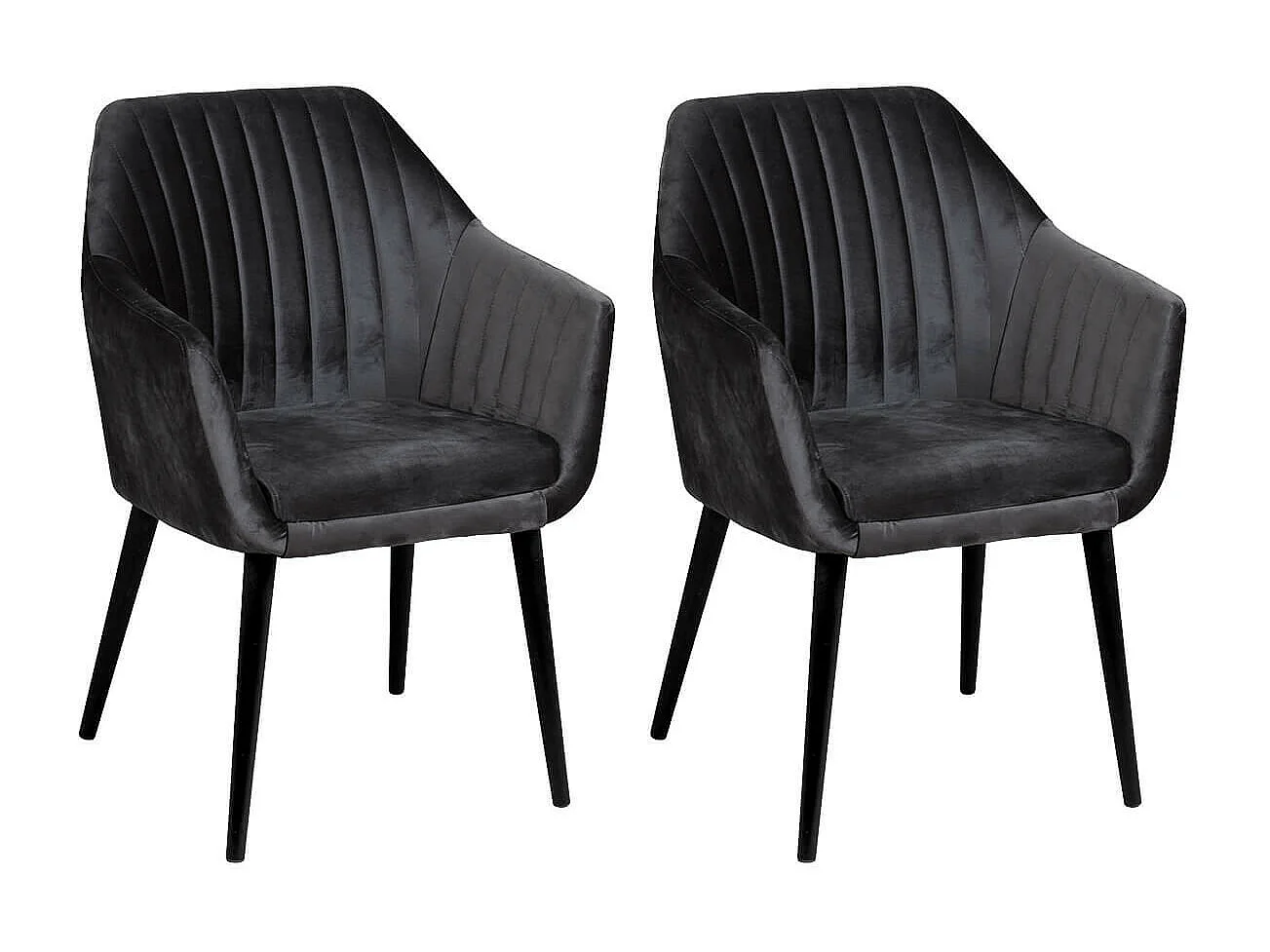HETA - Lot de 2 Fauteuils Anthracite Piètement Noir