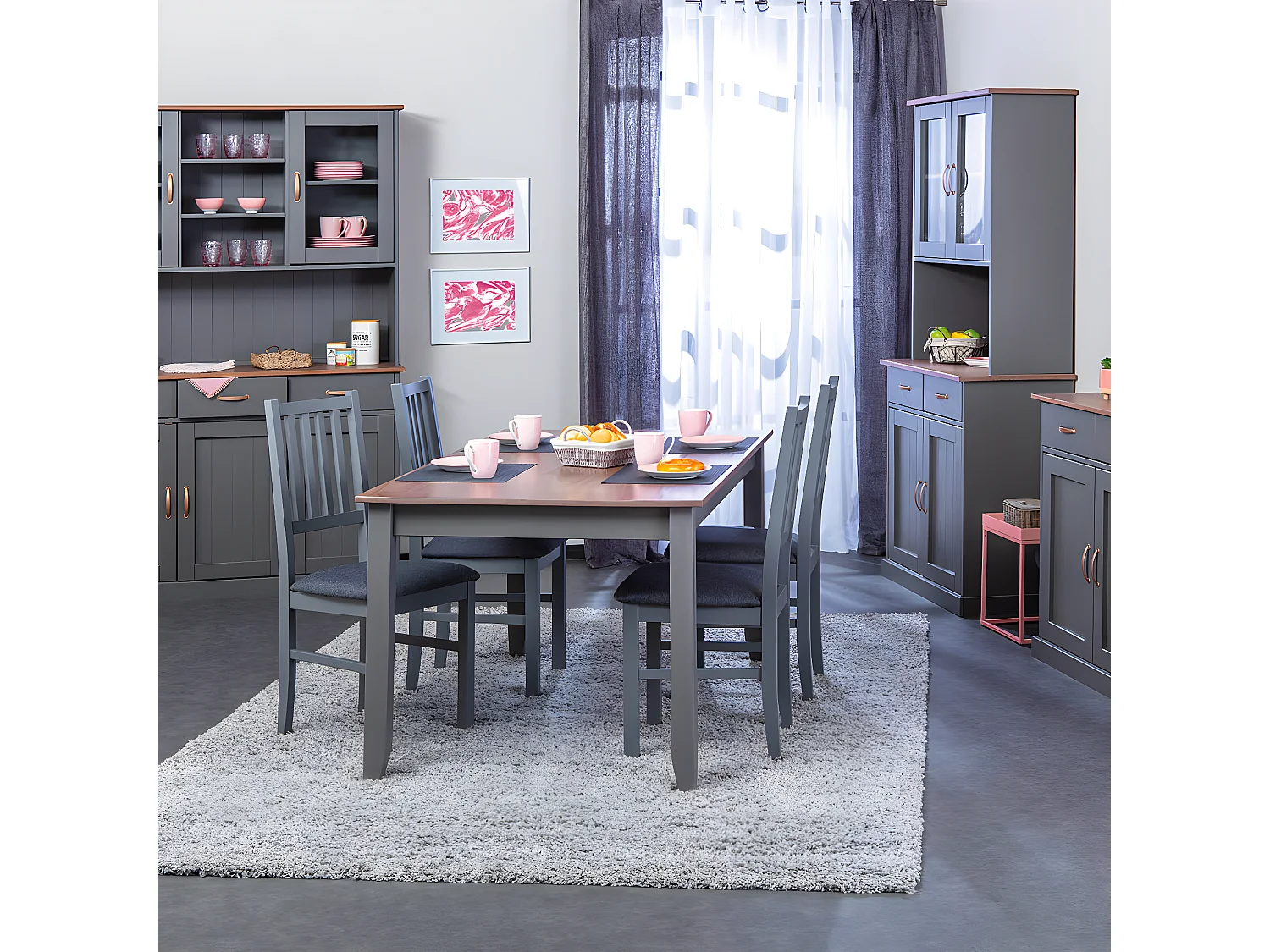 MELINA - Lot de 6 Chaises Bois Massif Gris