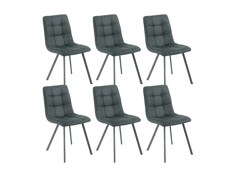 MOA - Lot de 6 Chaises Matelassées Grises Piètement Gris Mat
