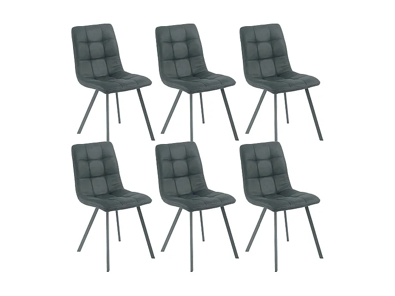 MOA - Lot de 6 Chaises Matelassées Grises Piètement Gris Mat