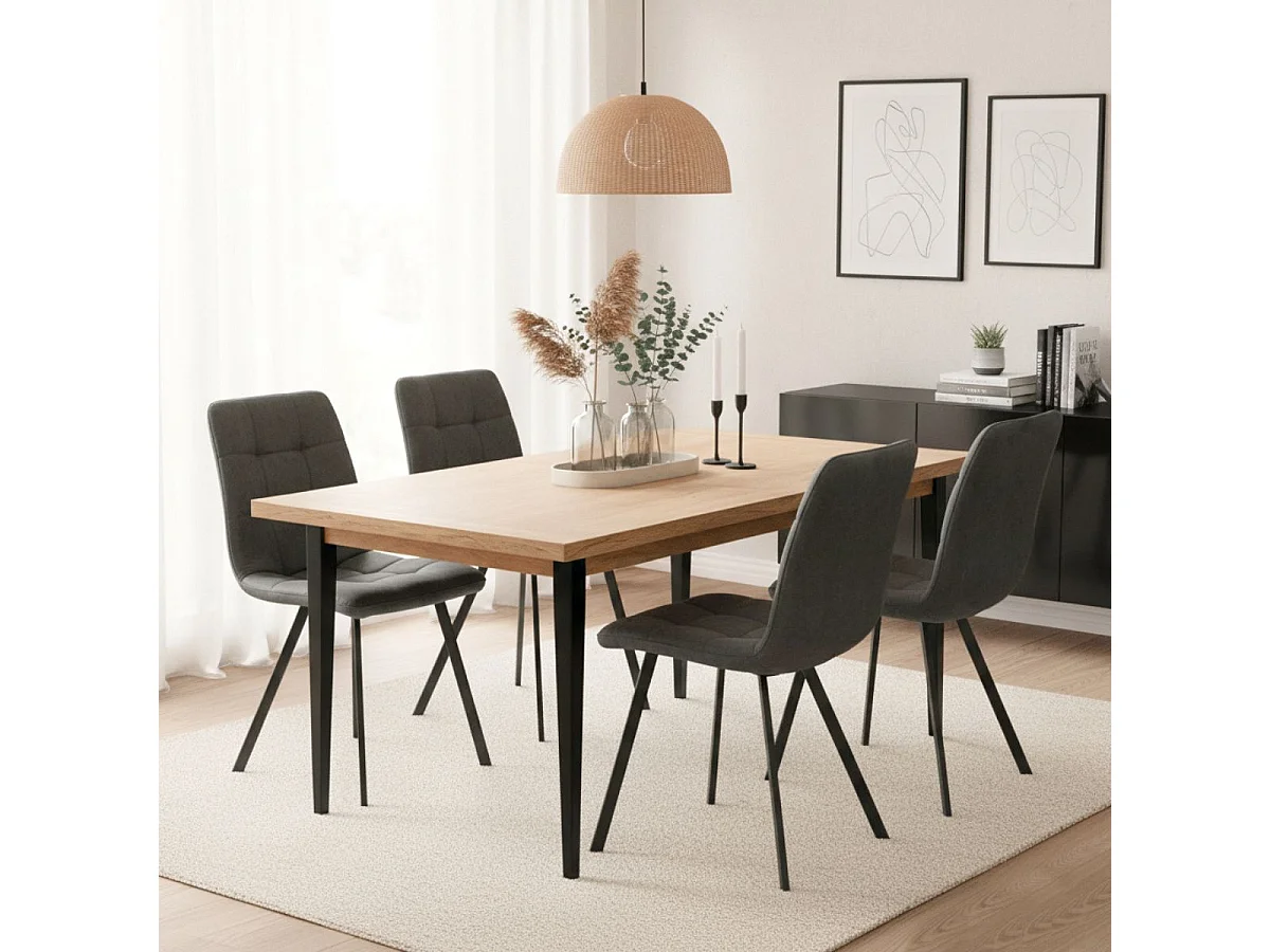 MOA - Lot de 6 Chaises Matelassées Grises Piètement Gris Mat