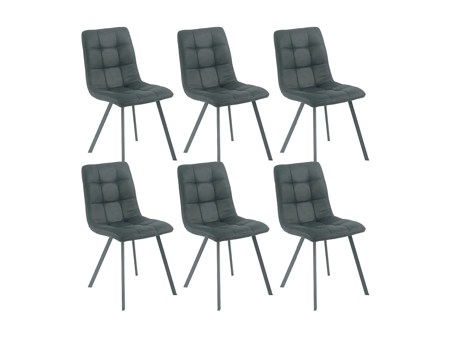 MOA - Lot de 6 Chaises Matelassées Grises Piètement Gris Mat