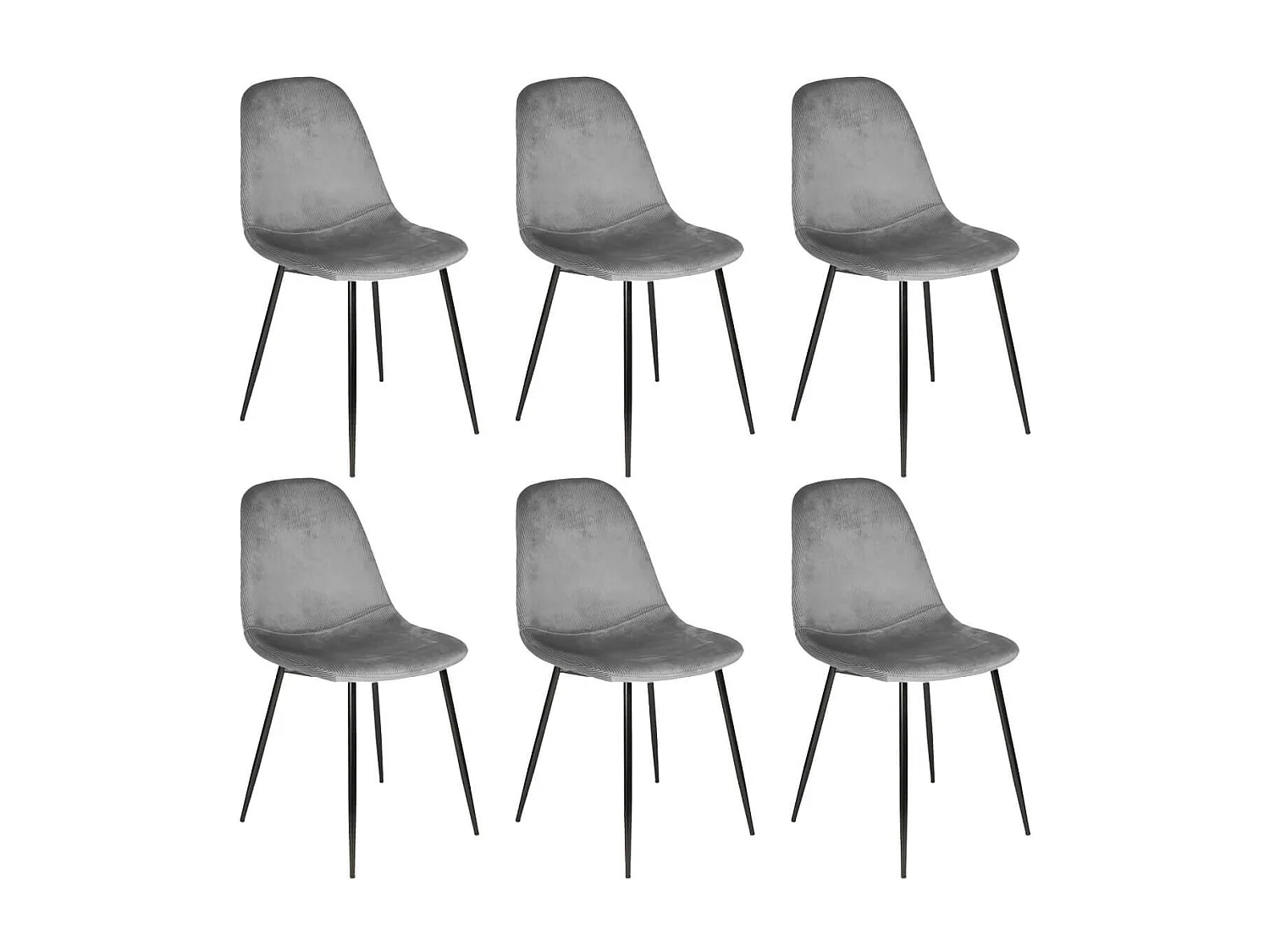 ALESSIA - Lot de 6 Chaises Velours Côtelé Gris Foncé