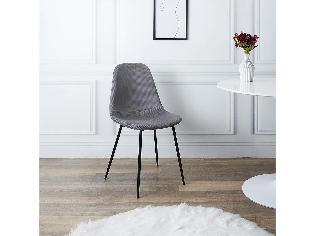 ALESSIA - Lot de 6 Chaises Velours Côtelé Gris Foncé