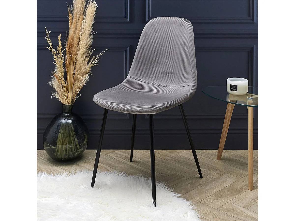 ALESSIA - Lot de 6 Chaises Velours Côtelé Gris Foncé