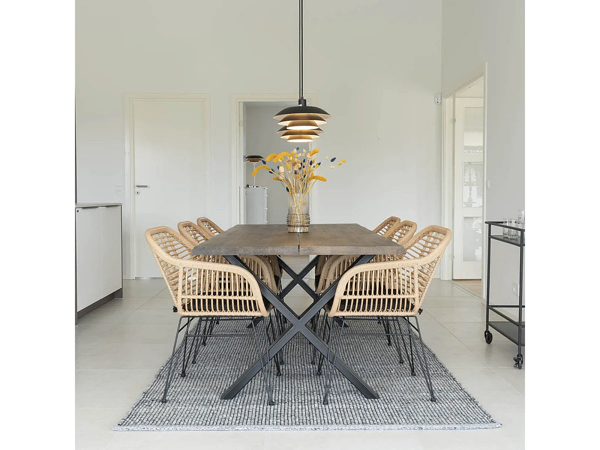 PILA - Lot de 6 Fauteuils Rotin Synthétique Naturel et Pieds Acier