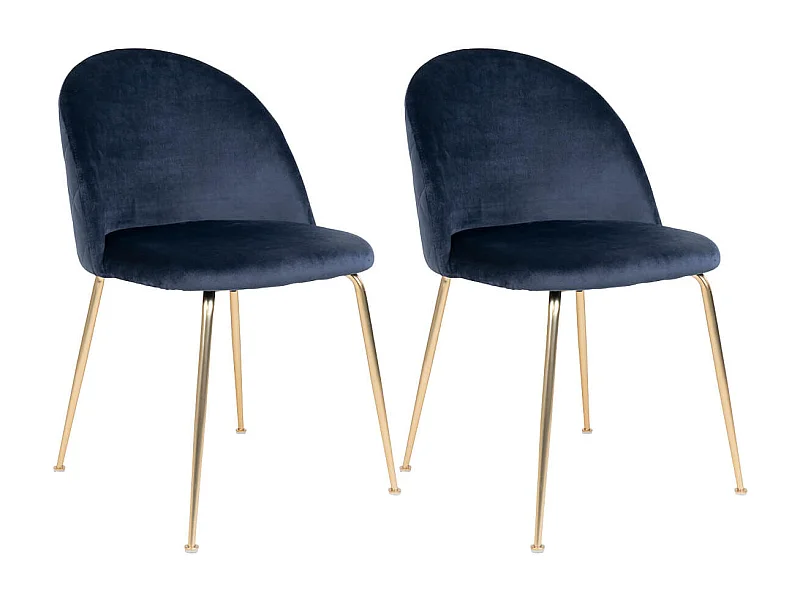 MEYRIN - Lot de 2 Chaises Velours Bleu et Pieds Métal Doré