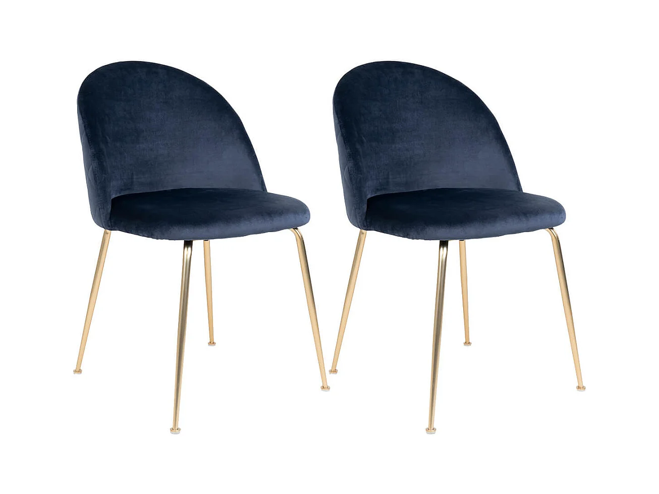 Lot de 2 Chaises Velours Bleu et Pieds Métal Doré - MEYRIN