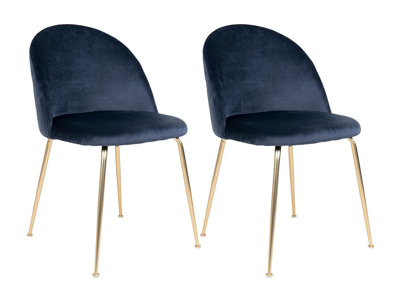 MEYRIN - Lot de 2 Chaises Velours Bleu et Pieds Métal Doré