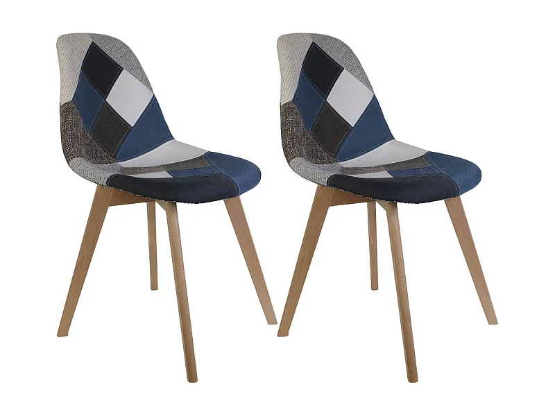 DAMAS - Lot de 2 Chaises Patchwork Bleu et Gris
