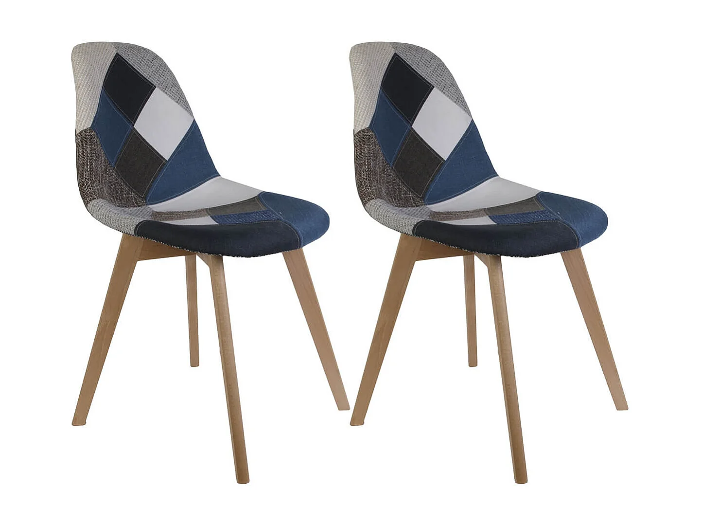 DAMAS - Lot de 2 Chaises Patchwork Bleu et Gris