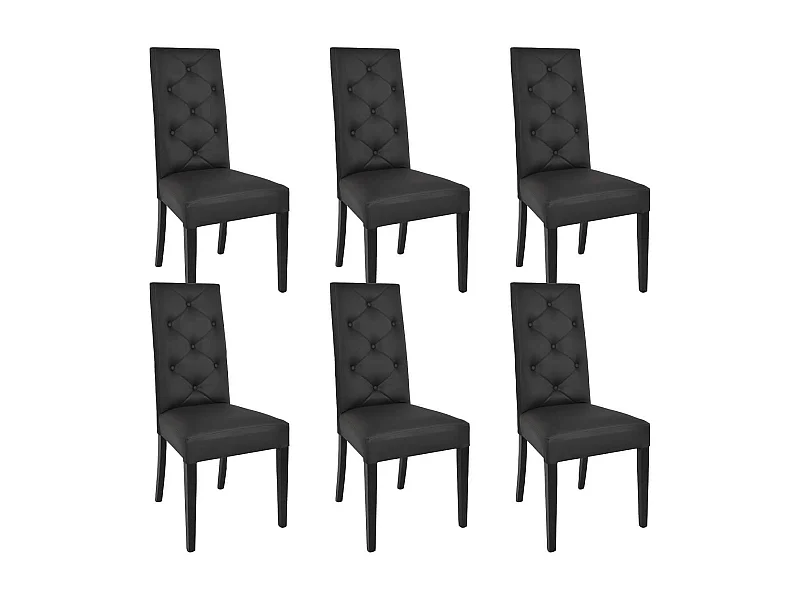 TREVI - Lot de 6 Chaises Simili Noir et Pieds Laqués