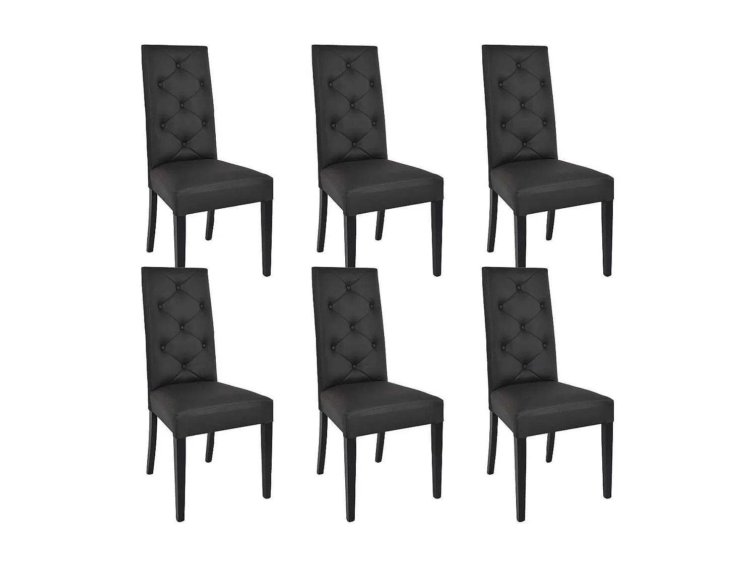 TREVI - Lot de 6 Chaises Simili Noir et Pieds Laqués