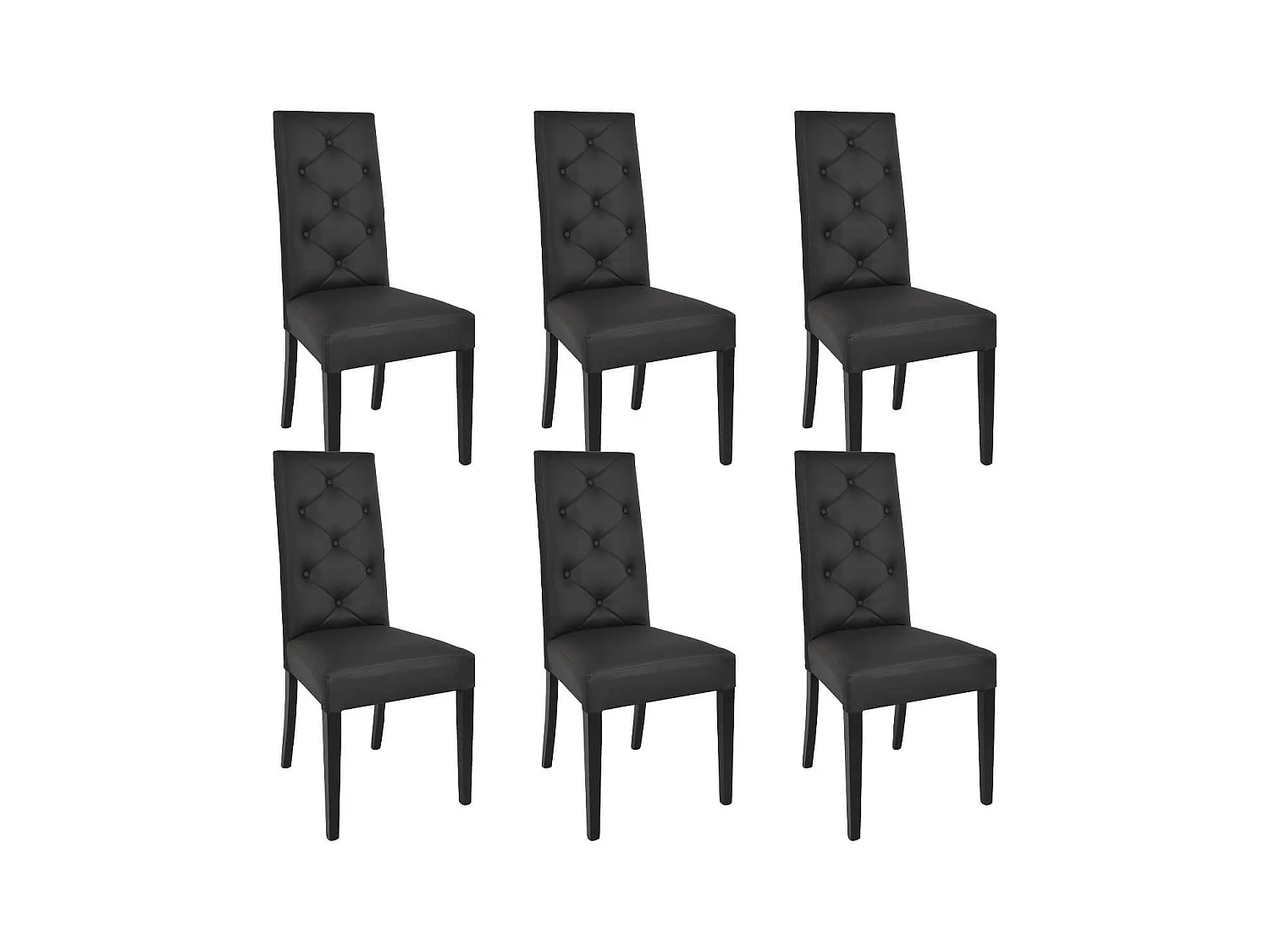 TREVI - Lot de 6 Chaises Simili Noir et Pieds Laqués