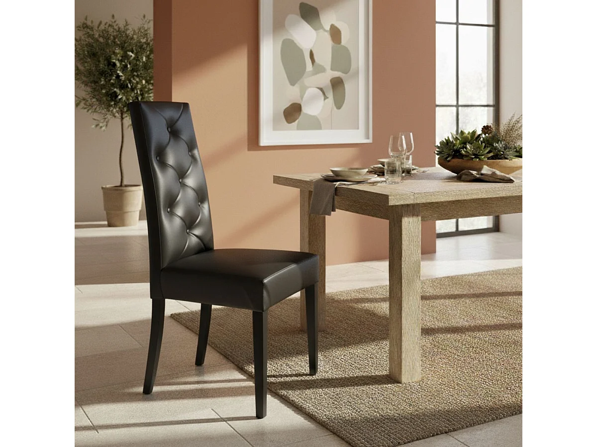 TREVI - Lot de 6 Chaises Simili Noir et Pieds Laqués