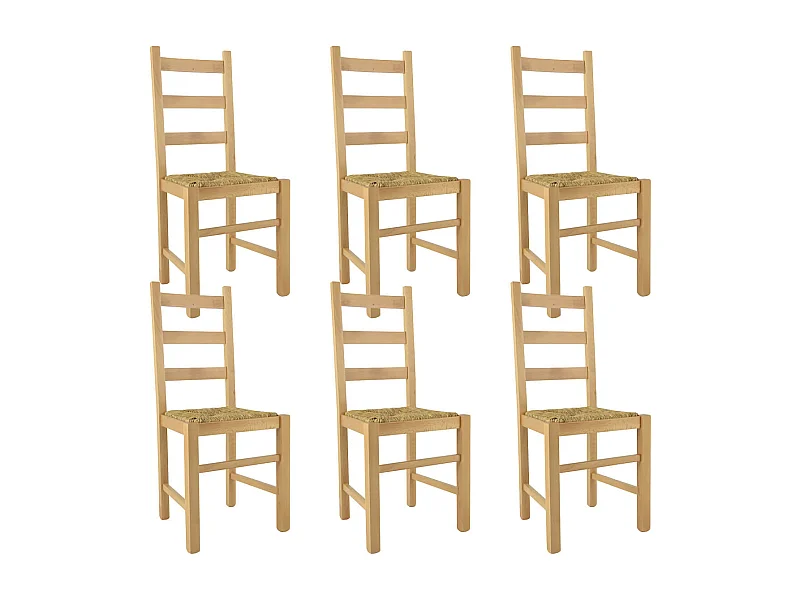 ORTA - Lot de 6 Chaises Naturelles et Assises en Paille