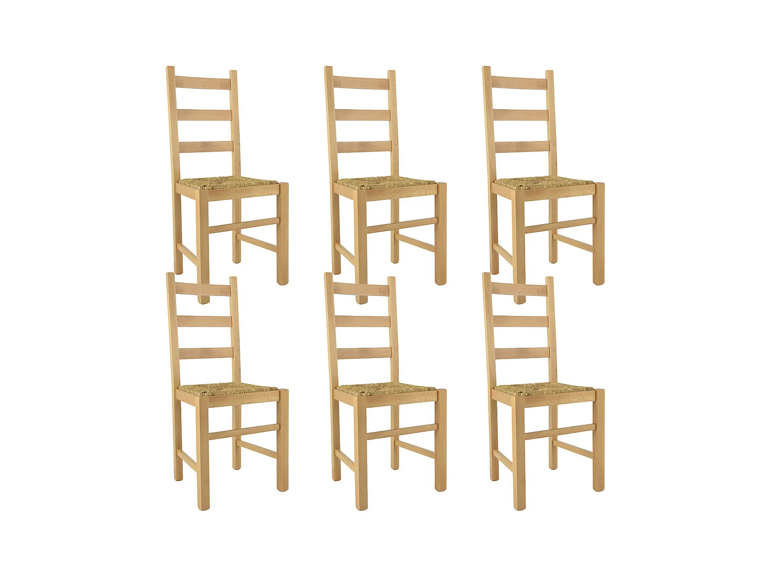 ORTA - Lot de 6 Chaises Naturelles et Assises en Paille